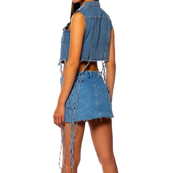 SOLD OUT 💔Callie Lives Miz AKIRA For The Ages Crop Large Blue Denim Net Vest - Picture 3 of 6